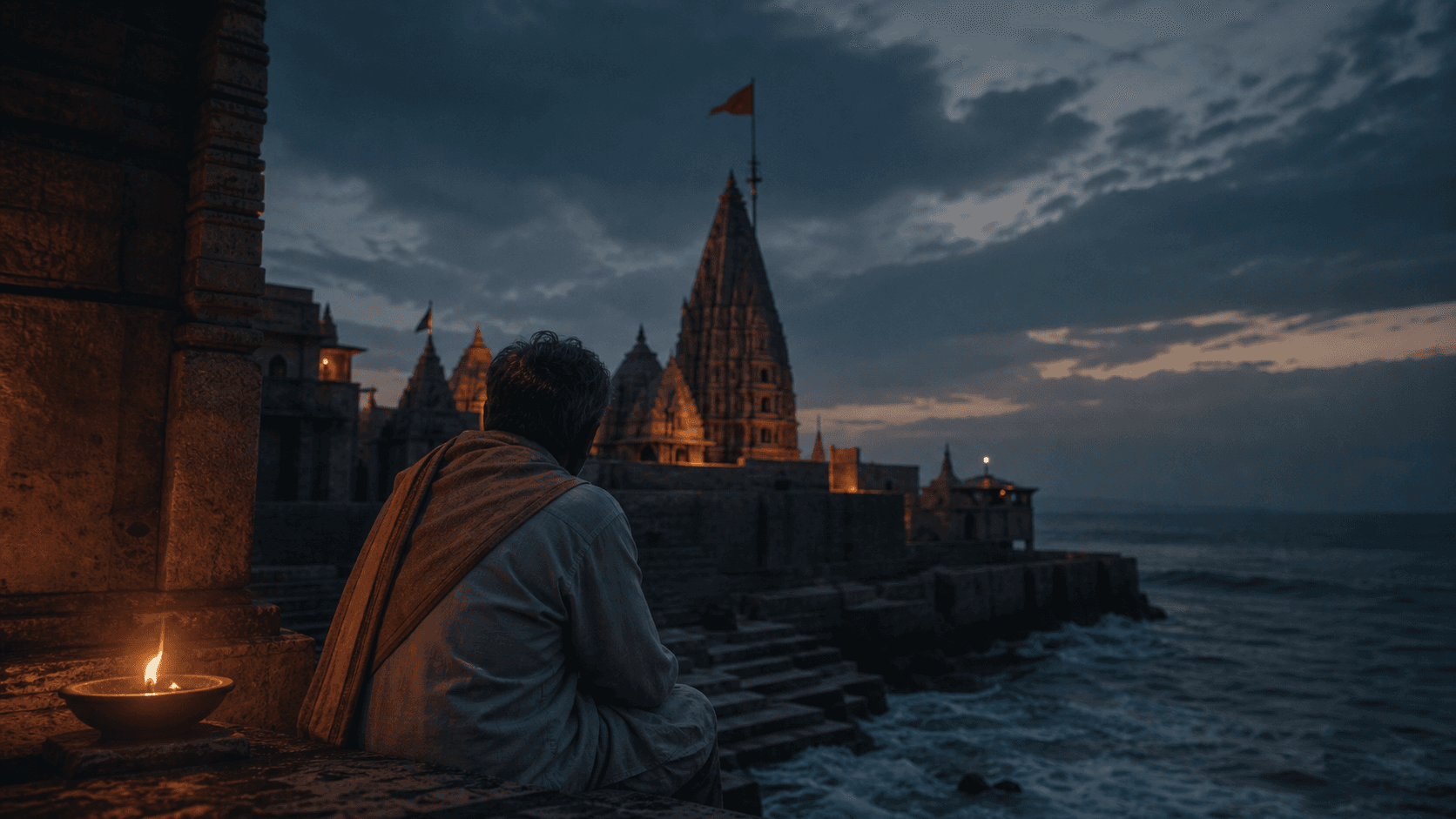 Dwarka · Where the Sea Meets the Sacred. A visual documentary of Dwarka — ancient coastal city, tidal light, and the quiet rhythm of devotion.